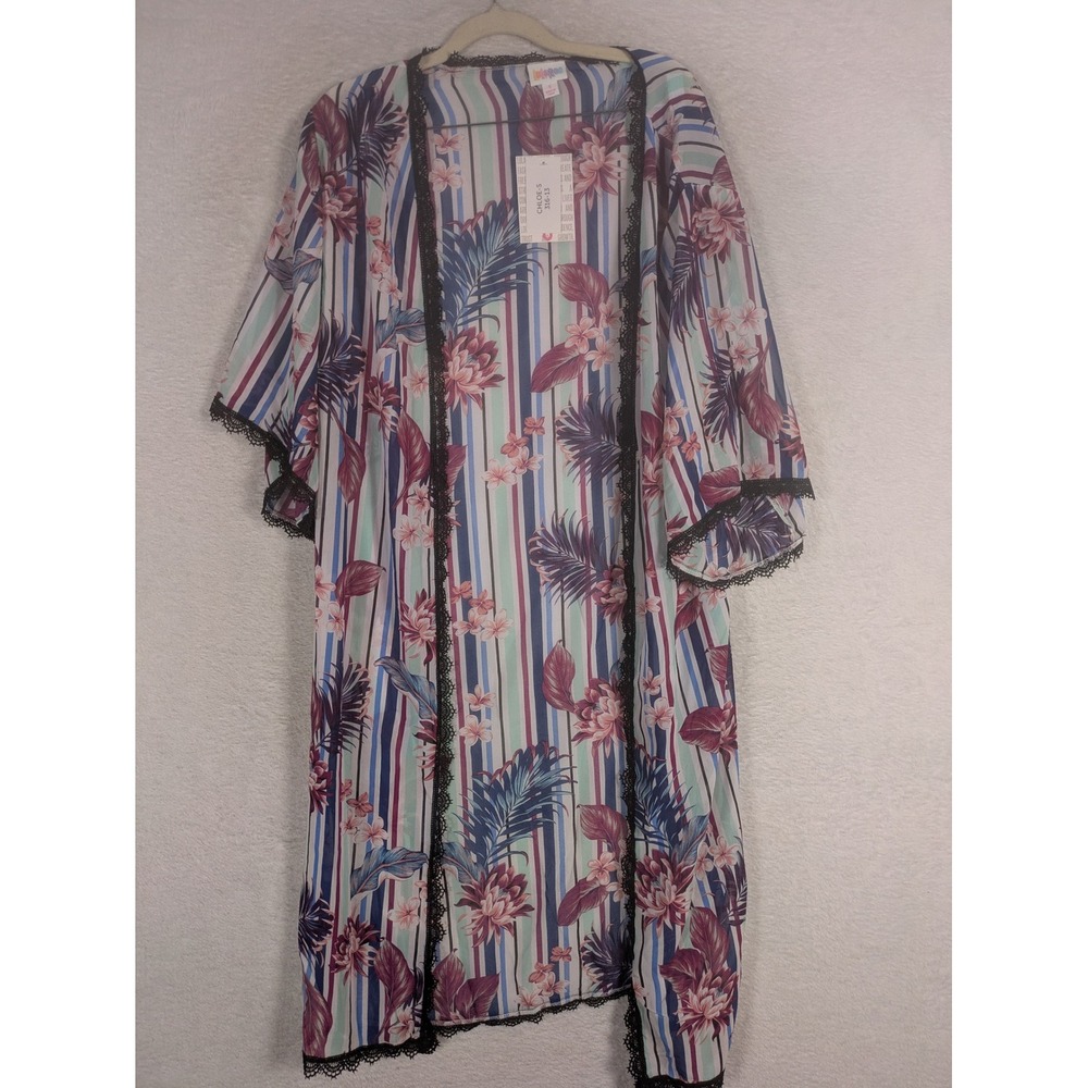 NEW LuLaRoe Chloe Kimono Women S Multi-Color Floral Stripe Lace Trim Open Front